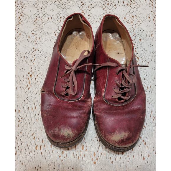 Vintage 1950's Men's Red Genuine Leather Goodyear Oxford Shoes Size 5.5 - Picture 8 of 11
